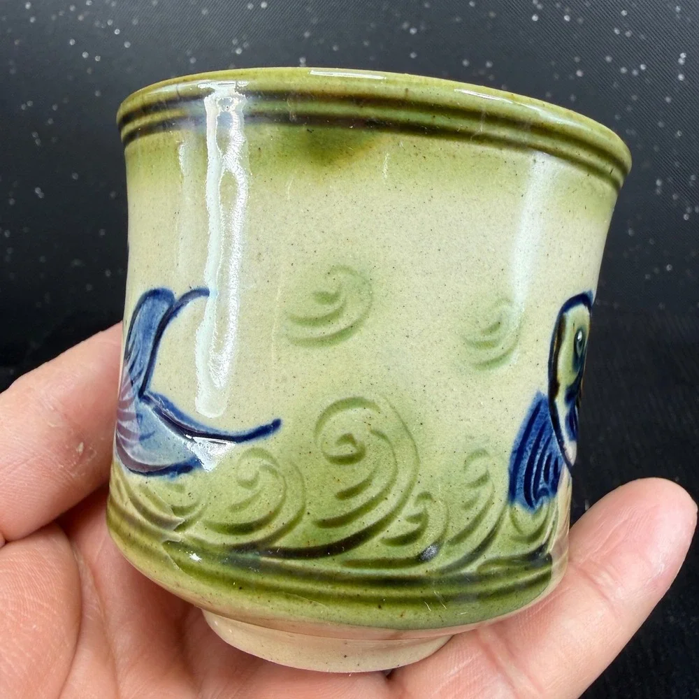 Tsuboya Ware Yachimun Japanese Pottery Fish Cups and Plates Set 6pc Okinawan